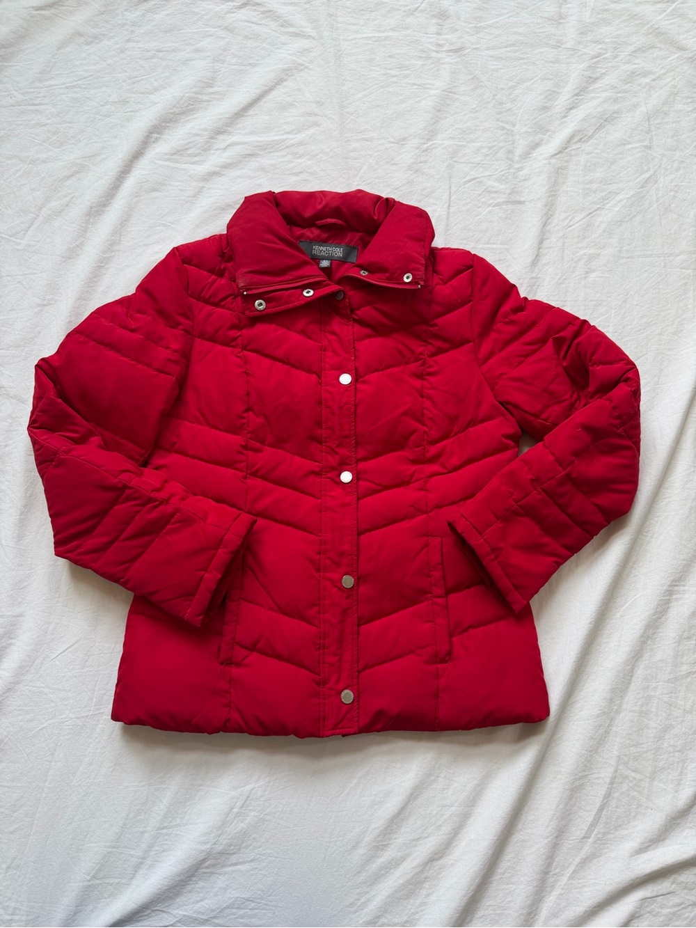 Kenneth Cole Red Quilted Snap-Front Puffer Jacket